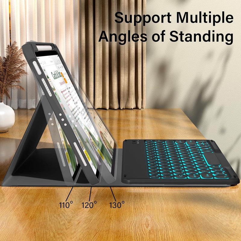 kenke for iPad 11/10th Gen Case with Keyboard 11/10.9 inch 2025 A16/2022, Detachable Wireless Upgrade 1 Step BT Connection with Right Side Pencil Holder, Backlit Black Round Keycaps (Black - Image 4